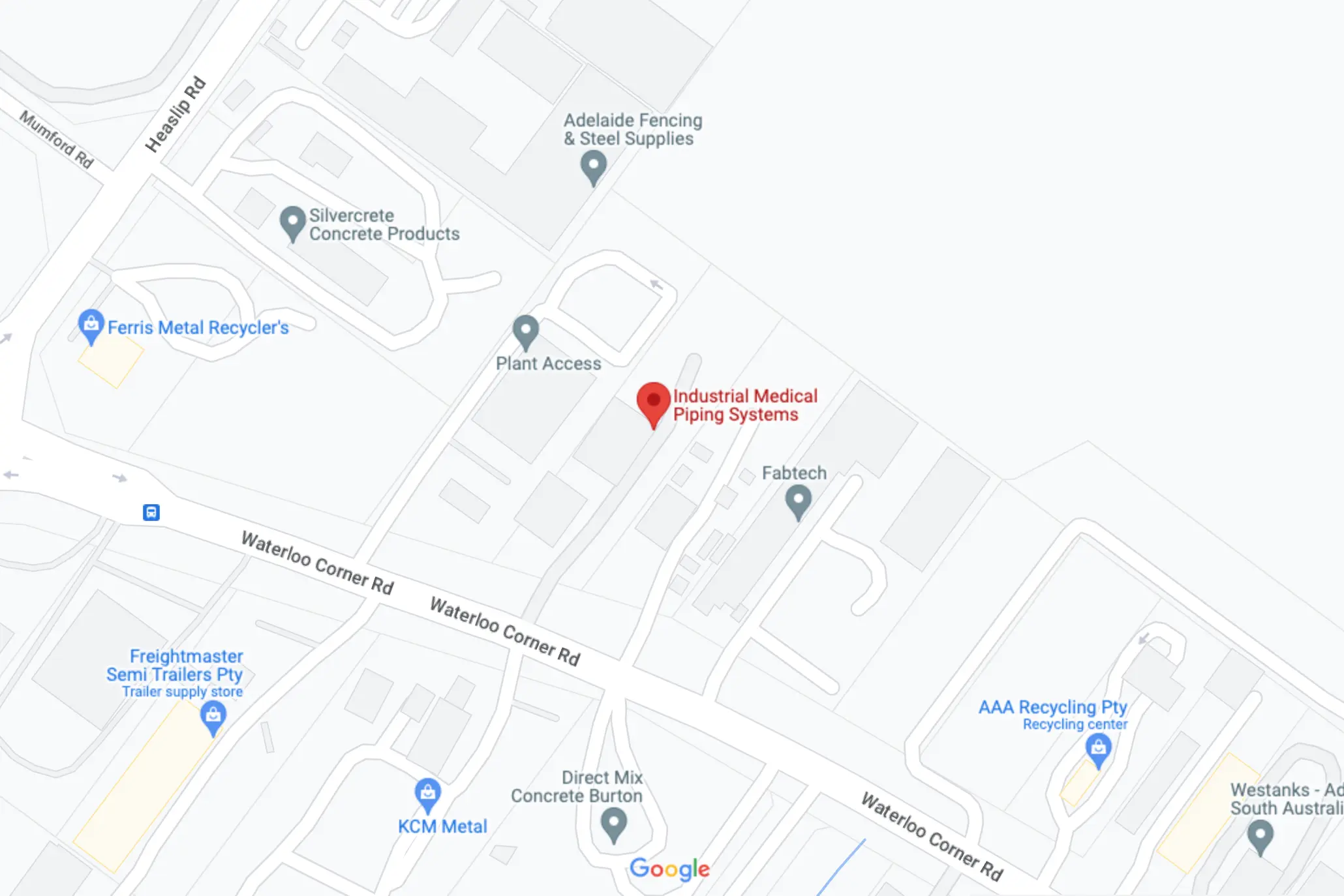 Google maps screenshot of the location of Industrial Medical Piping Systems.