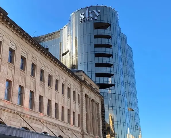 The SkyCity Adelaide casino with both the old and new building in one shot.